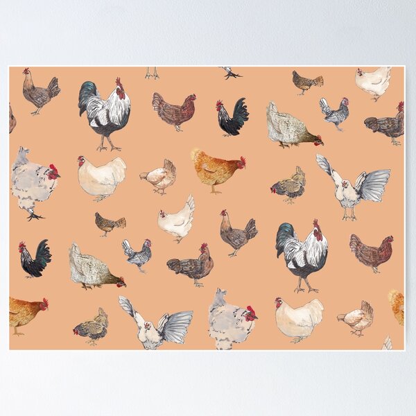 Item preview, Chicken Happy print on rosegold background designed and sold by NormaJeaneStudio.