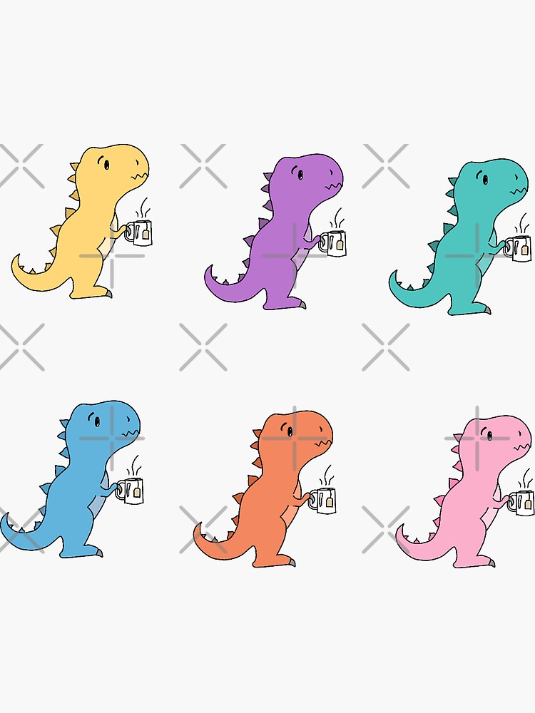 Tea-Rex Dinosaur Multicolored Sticker Pack by bassoongirl123