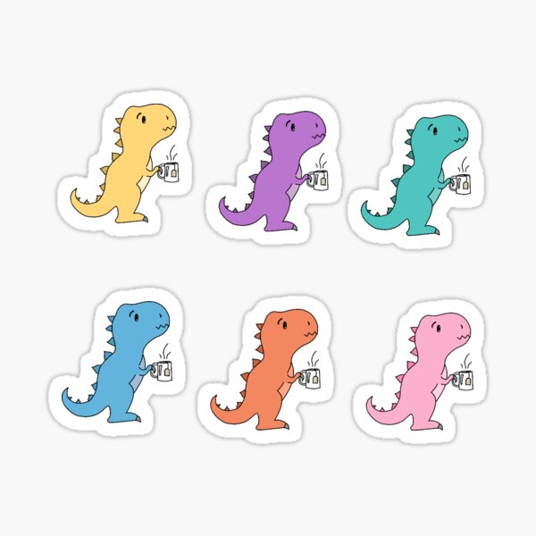 Tea-Rex Dinosaur Multicolored Sticker Pack Sticker
