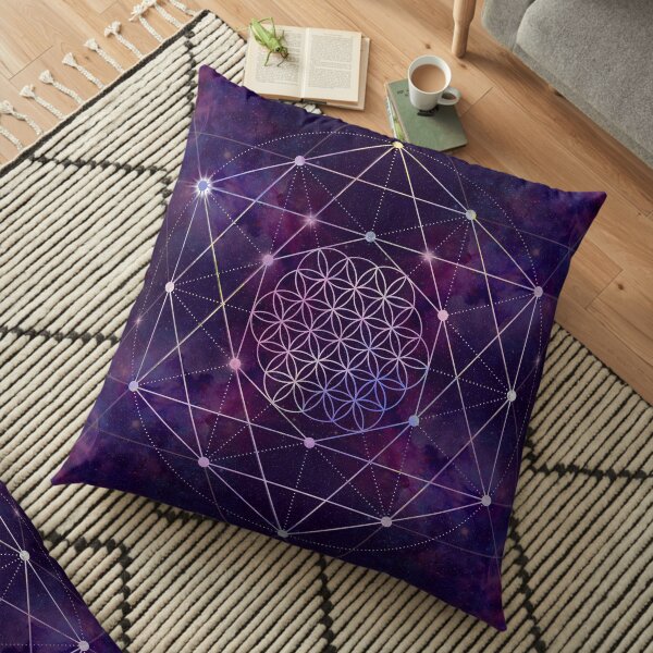 Flower of Life on Nebula - sky Floor Pillow