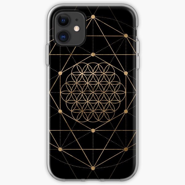Blume des Lebens Schwarzes und Gold iPhone Flexible Hülle