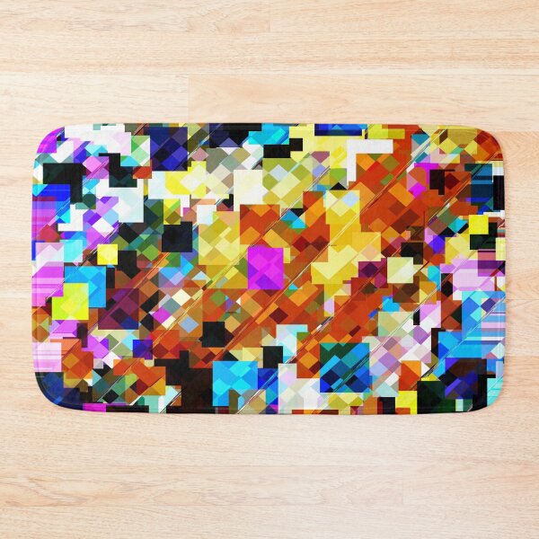 Item preview, geometric square pixel pattern abstract in brown pink yellow blue designed and sold by Mrvell.