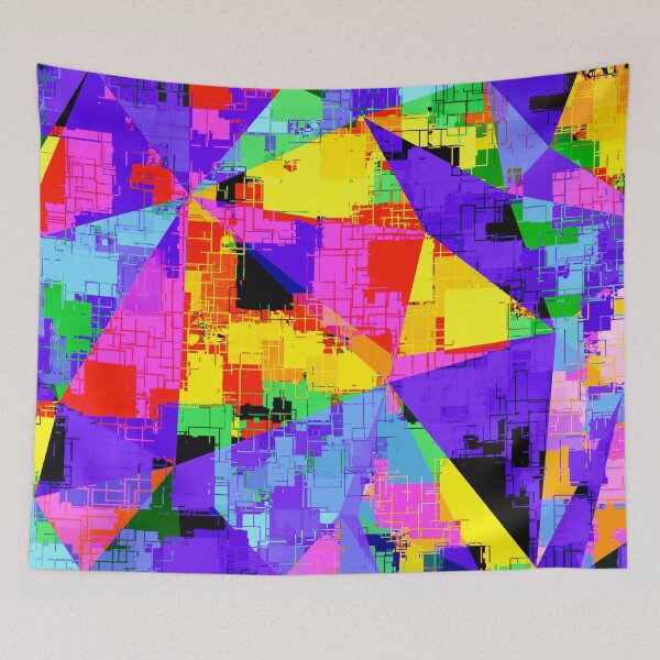 Item preview, geometric triangle abstract background in purple blue pink yellow designed and sold by Mrvell.
