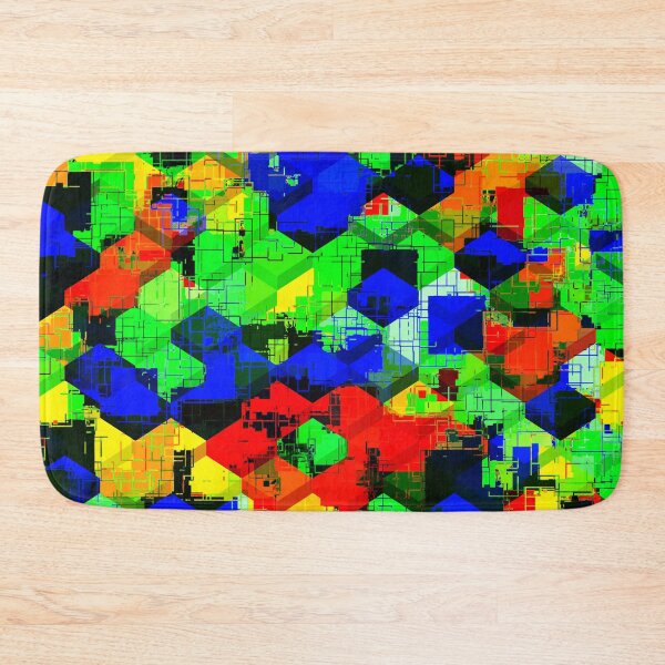 Item preview, geometric square pattern abstract in green blue red designed and sold by Mrvell.