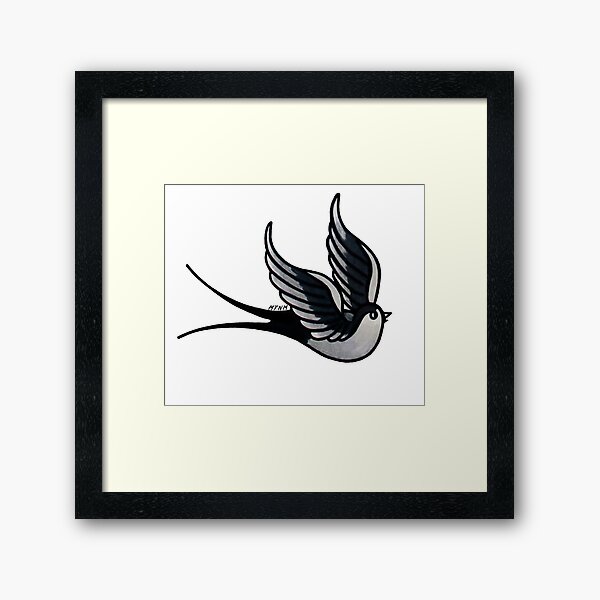Impression Encadree Tatouage Dague Hirondelle Par Emeteneme Redbubble