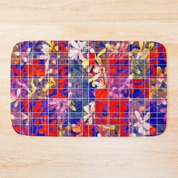 Item preview, blooming flower with square pattern abstract in red and blue designed and sold by Mrvell.