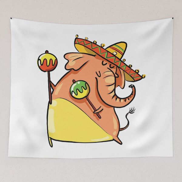 Item preview, Funny Elephant With Mexican Sombrero and Maracas designed and sold by AnastasiaDesign.