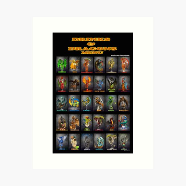 Drinks and Dragons Bar Menu Poster Art Print