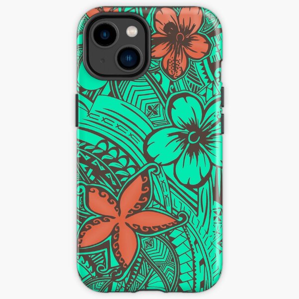 Hawaiian - Samoan - Polynesian Tribal Coral Hibiscus Print iPhone Tough Case