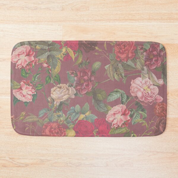 Item preview, Antico modern red roses and dahlias on burlap in plum designed and sold by Ivy & Foxglove Designs.