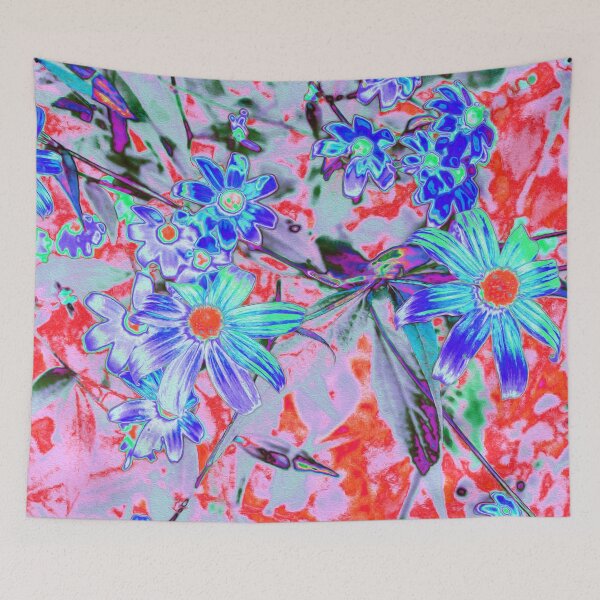 Item preview, Retro Psychedelic Aqua Green and Orange Flowers designed and sold by myrubiogarden.