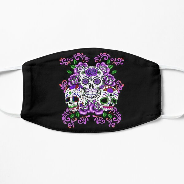 Triple Skull Purple Floral Day Of The Dead Sugar Skulls Flat Mask