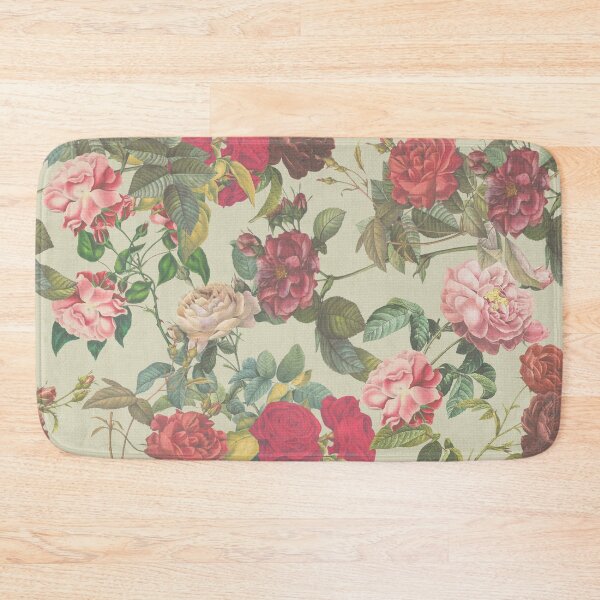 Item preview, Antico modern red roses and dahlias on burlap in lemon yellow designed and sold by Ivy & Foxglove Designs.