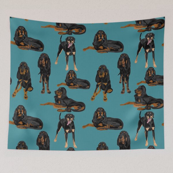 Item preview, Black and Tan Coonhounds on Teal designed and sold by ArtofACoonhound.
