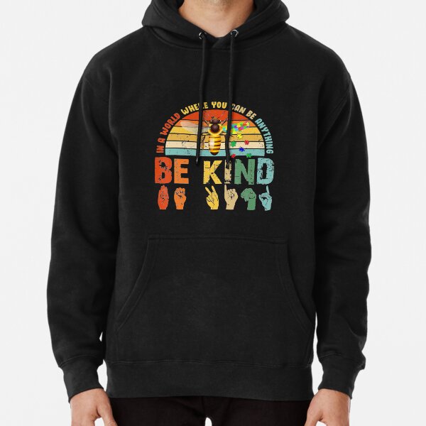In A World Where You Can Be Anything Be Kind Autism Slp Pullover Hoodie