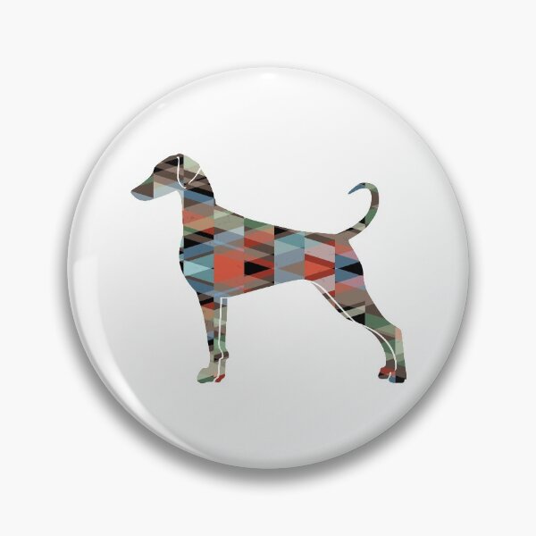 Doberman Pinscher Dog Breed Silhouette Geometric Pattern in Plaid Pin