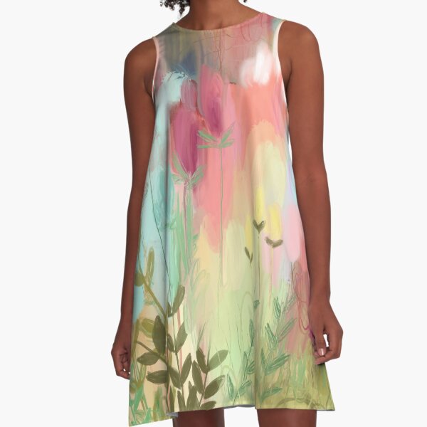 Peachy Meadow A-Line Dress