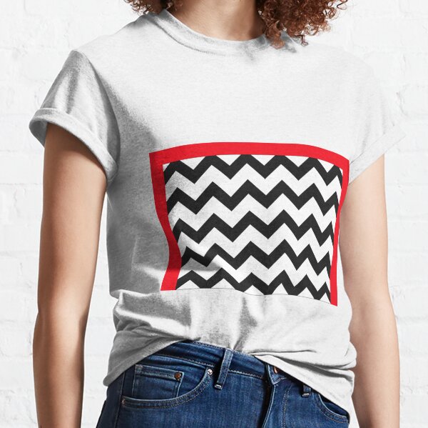 Black and White Chevron with Red Border Classic T-Shirt