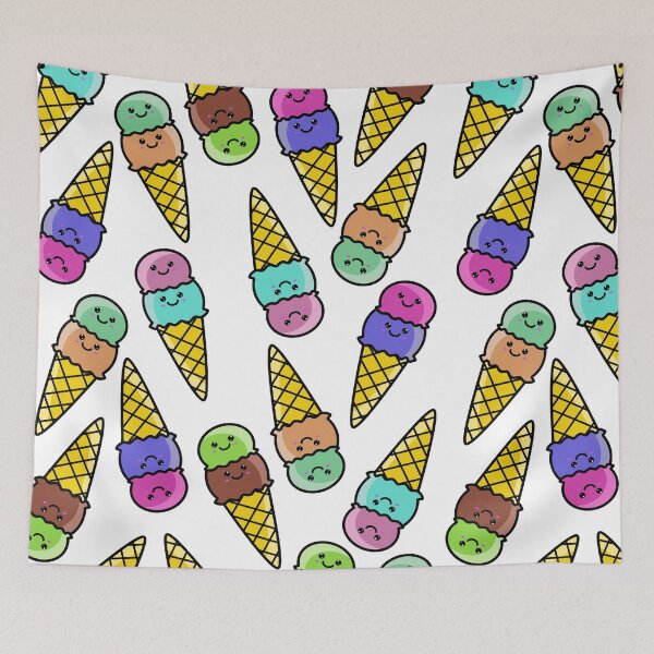 Item preview, Cute Kawaii Random 2 scoop Ice Cream Cone Pattern designed and sold by Kawaiindoodle.