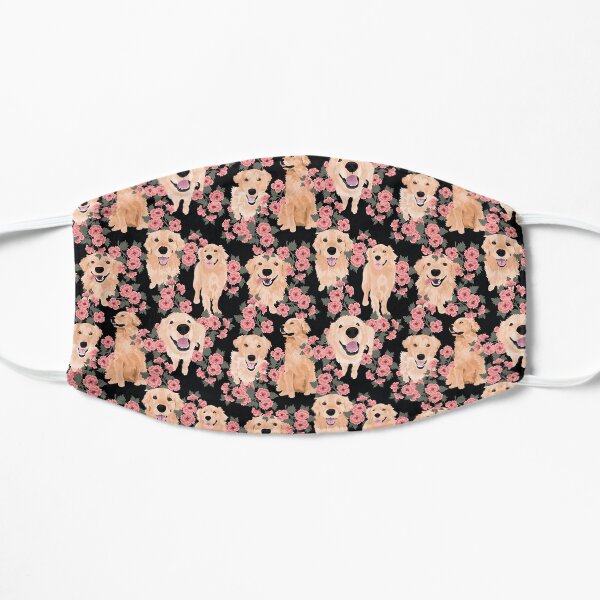 Golden Retrievers and flowers on Black Flat Mask