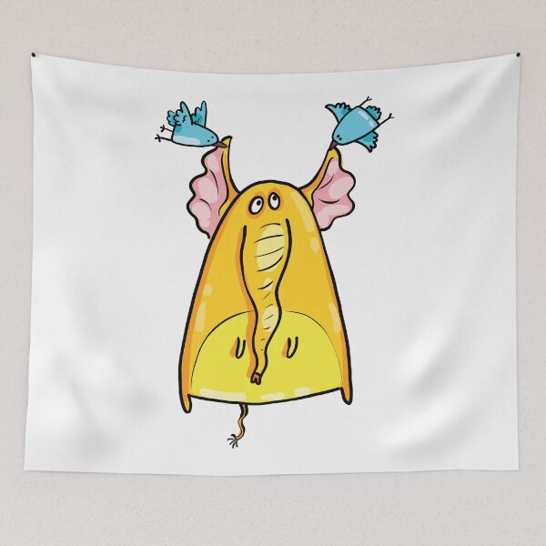 Item preview, Funny Cute Happy Yellow Elephant with Birds designed and sold by AnastasiaDesign.