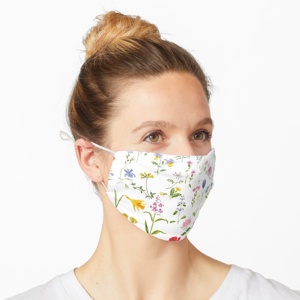 botanical colorful countryside wildflowers watercolor painting Mask