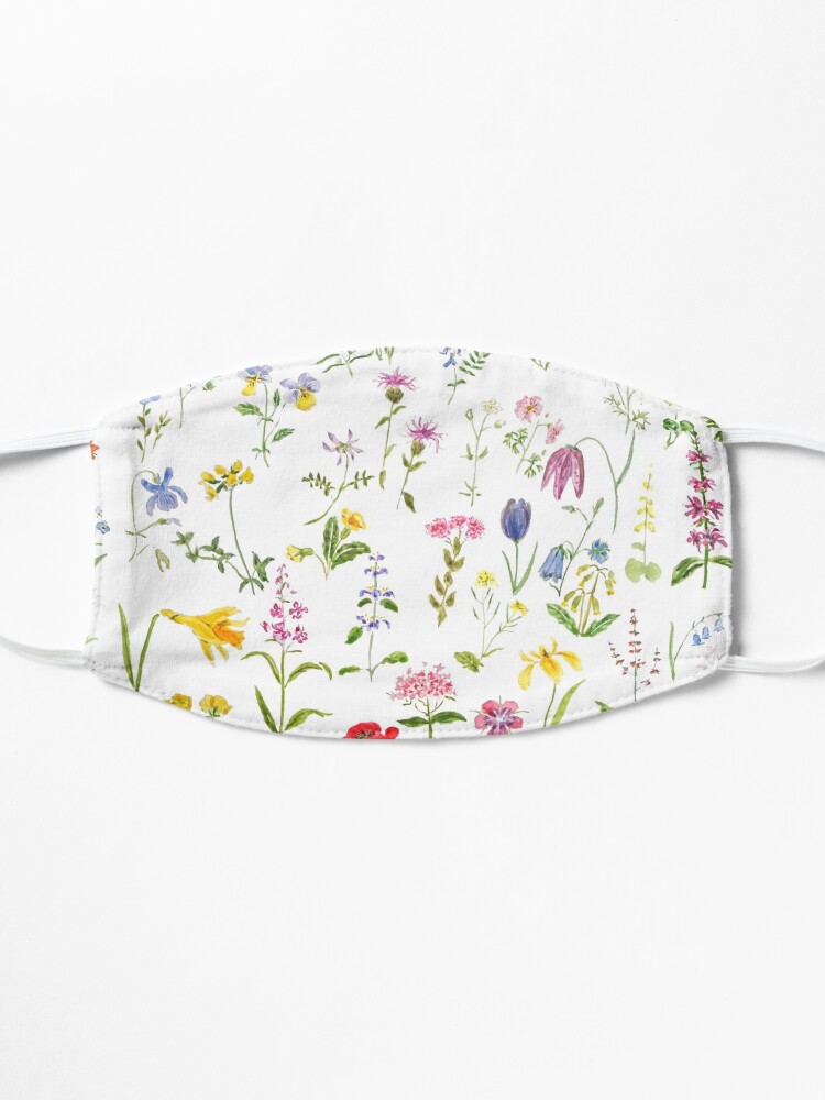 Alternate view of botanical colorful countryside wildflowers watercolor painting Mask