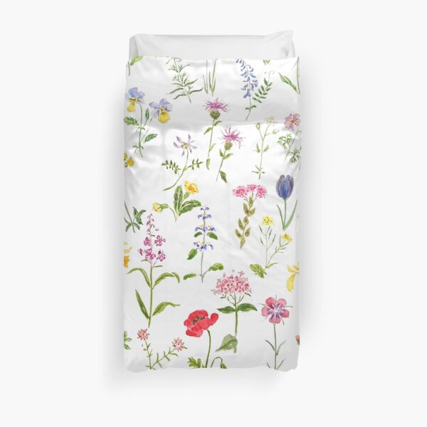 botanical colorful countryside wildflowers watercolor painting Duvet Cover