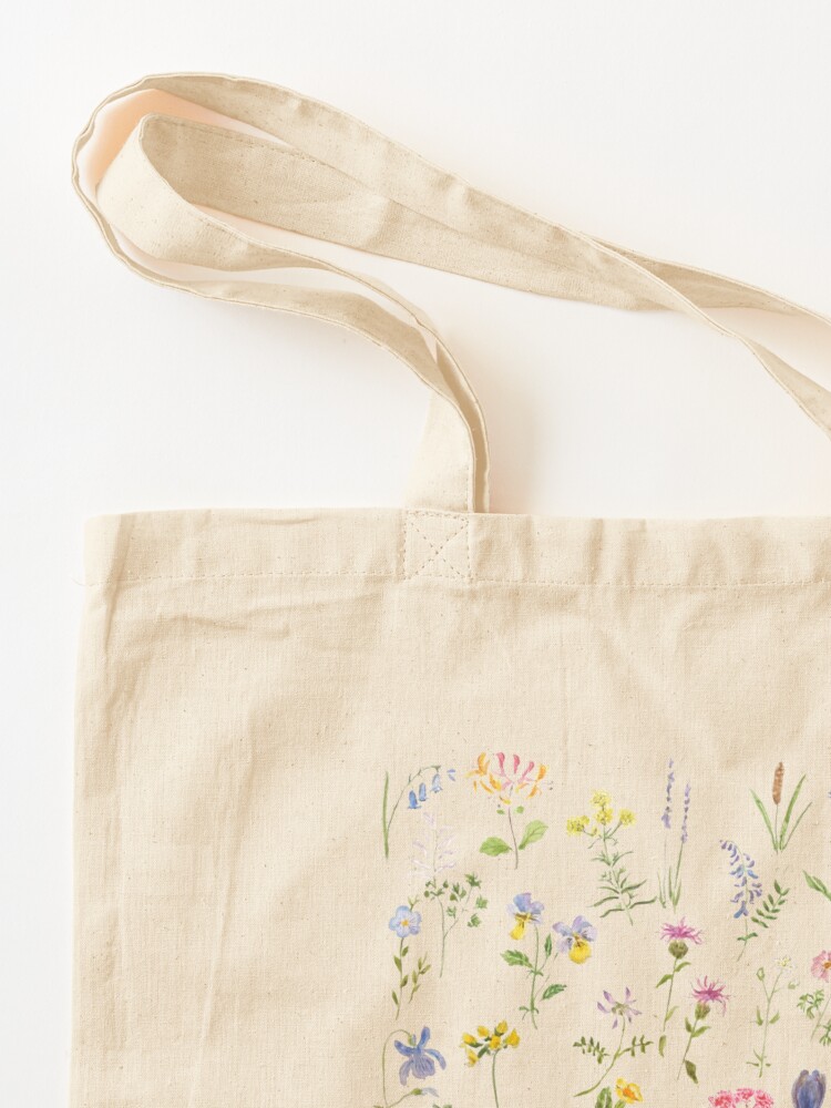 Thumbnail 3 of 5, Tote Bag, hand painted botanical colorful countryside wildflowers watercolor painting designed and sold by ColorandColor.