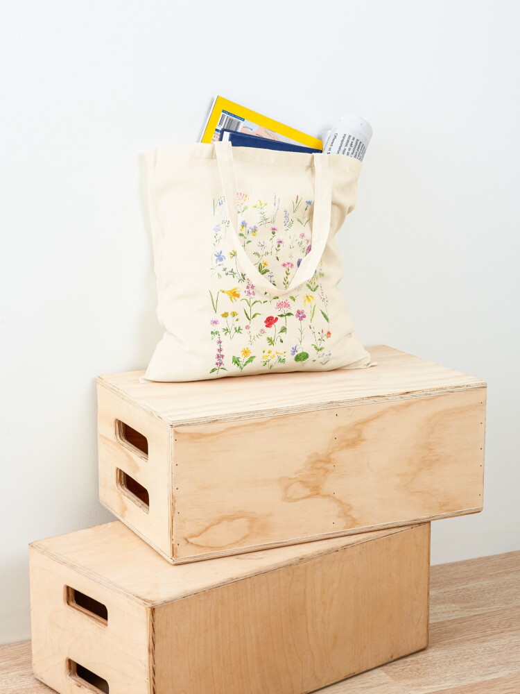 Thumbnail 4 of 5, Tote Bag, hand painted botanical colorful countryside wildflowers watercolor painting designed and sold by ColorandColor.