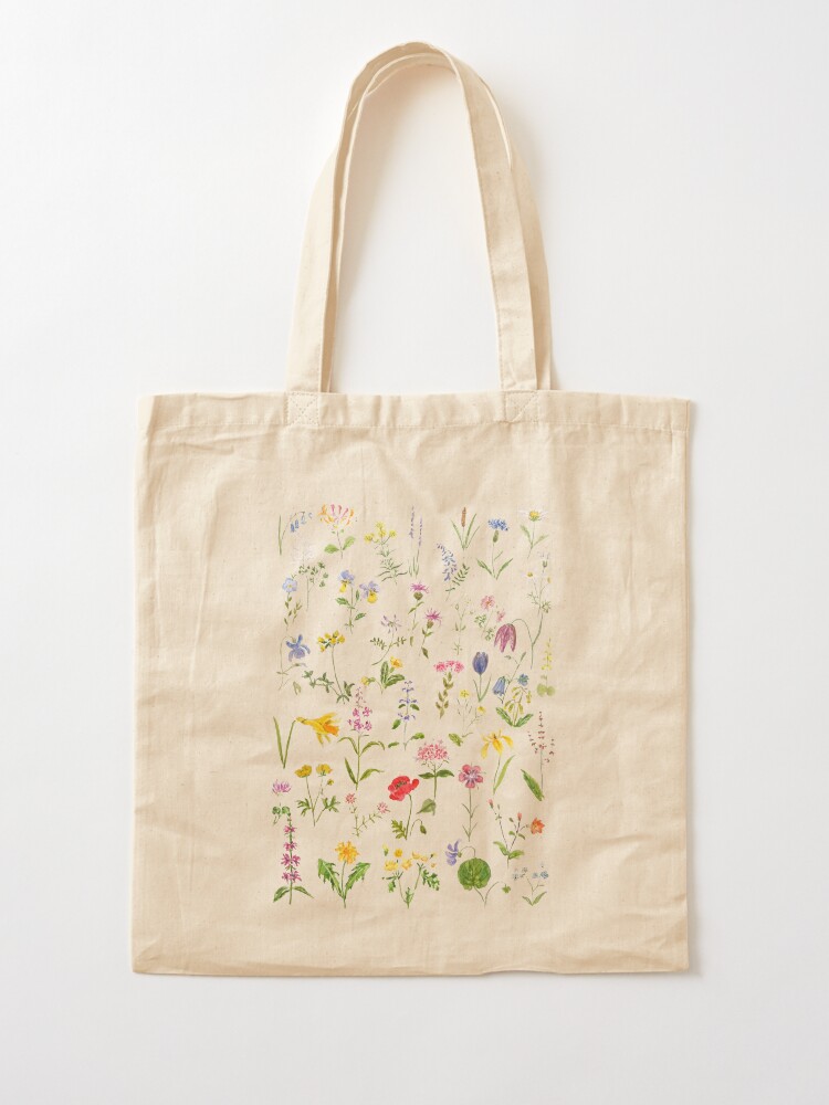 Thumbnail 2 of 5, Tote Bag, hand painted botanical colorful countryside wildflowers watercolor painting designed and sold by ColorandColor.