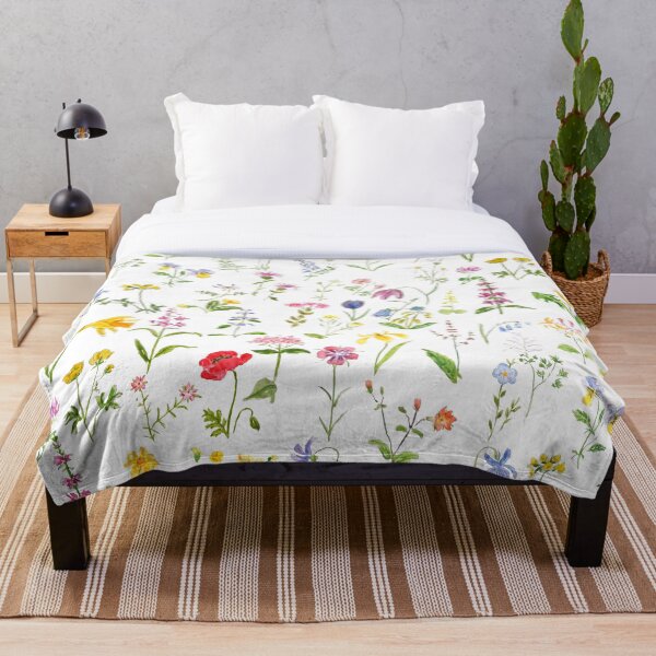 botanical colorful countryside wildflowers watercolor painting Throw Blanket