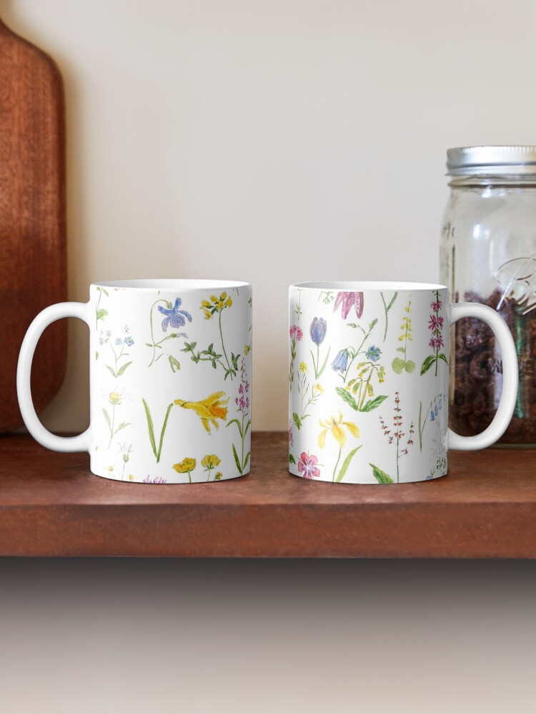 Bone china coffee or tea mugs, wildflowers design, set of 2