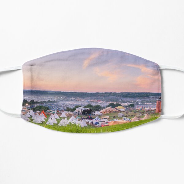 Glastonbury Festival at Sunset Panorama with Tipis Mask
