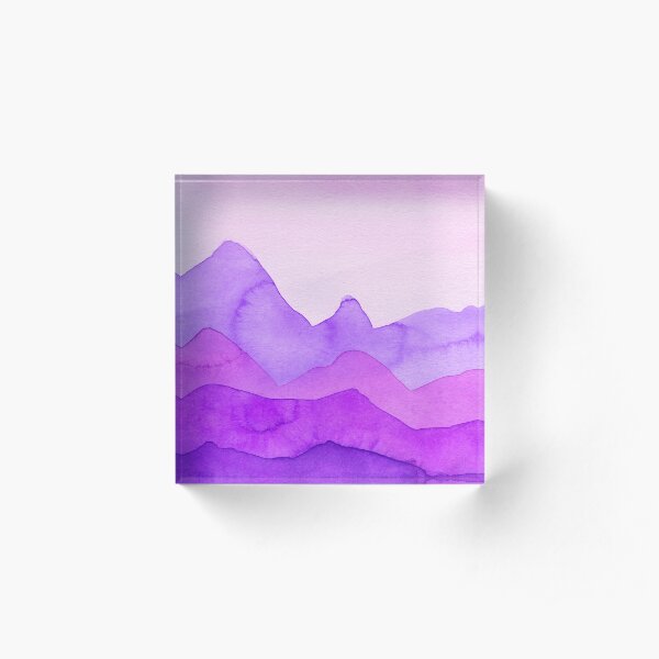 Berge in Magenta, Lila, Violett, Acrylblock