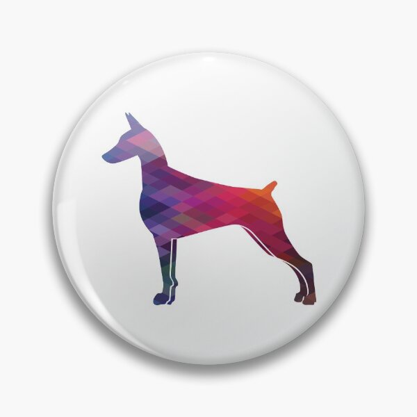 Doberman Pinscher Dog Breed Silhouette Geometric Pattern in Purple Pin