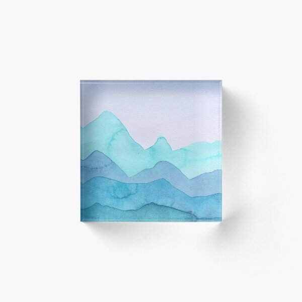 Berge in Türkis, Grün, Azure Acrylblock