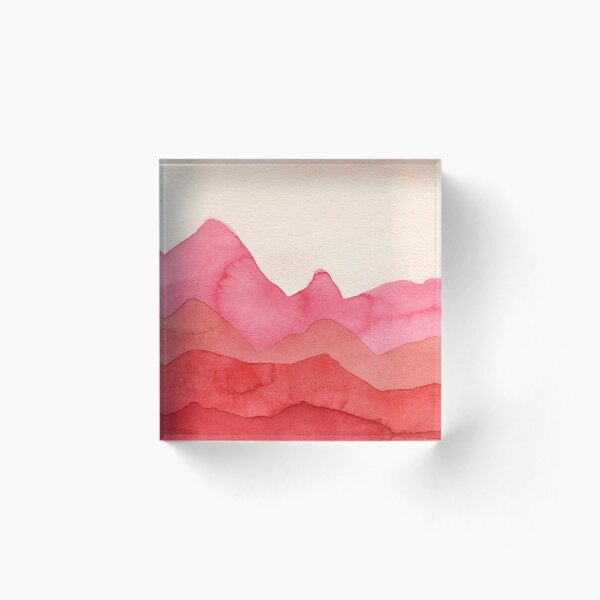 Berge in Rot, Orange, Ocker Acrylblock
