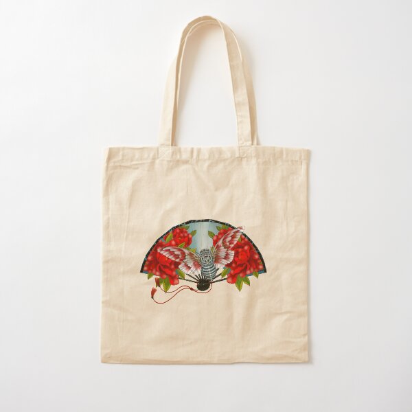 Japanese fan with cicada and peonies Cotton Tote Bag