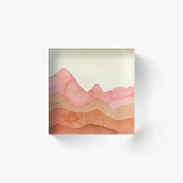 Berge in Orange, Ocker, Braun, Acrylblock