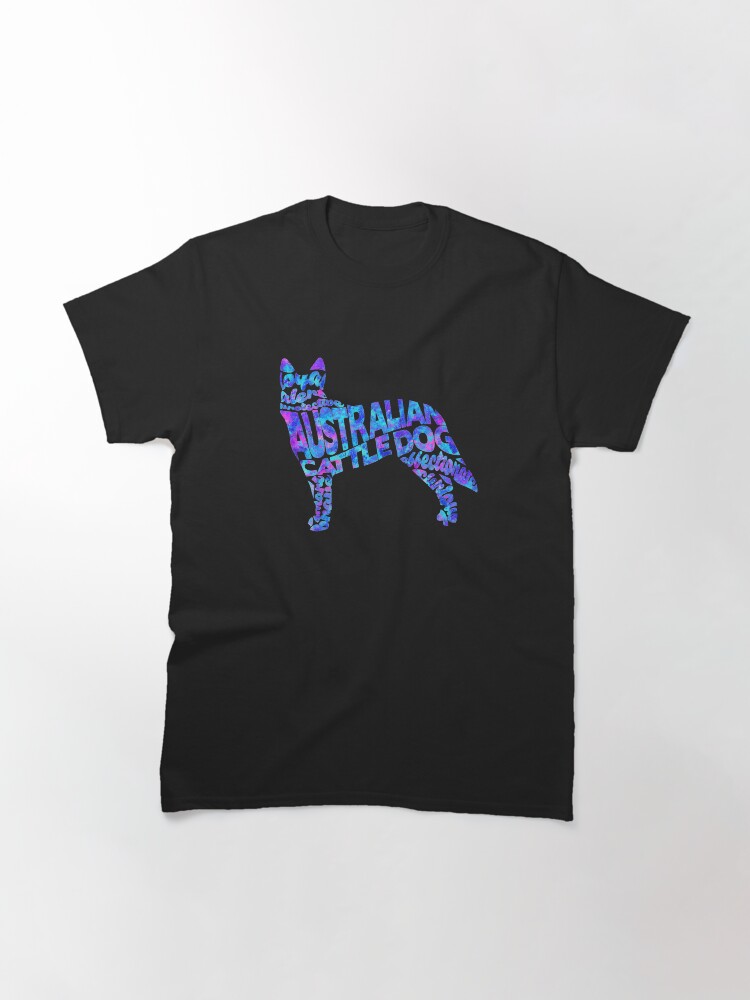 Thumbnail 3 of 7, Classic T-Shirt, Australian Cattle Dog Typographic Watercolor Painting designed and sold by geekmywall.
