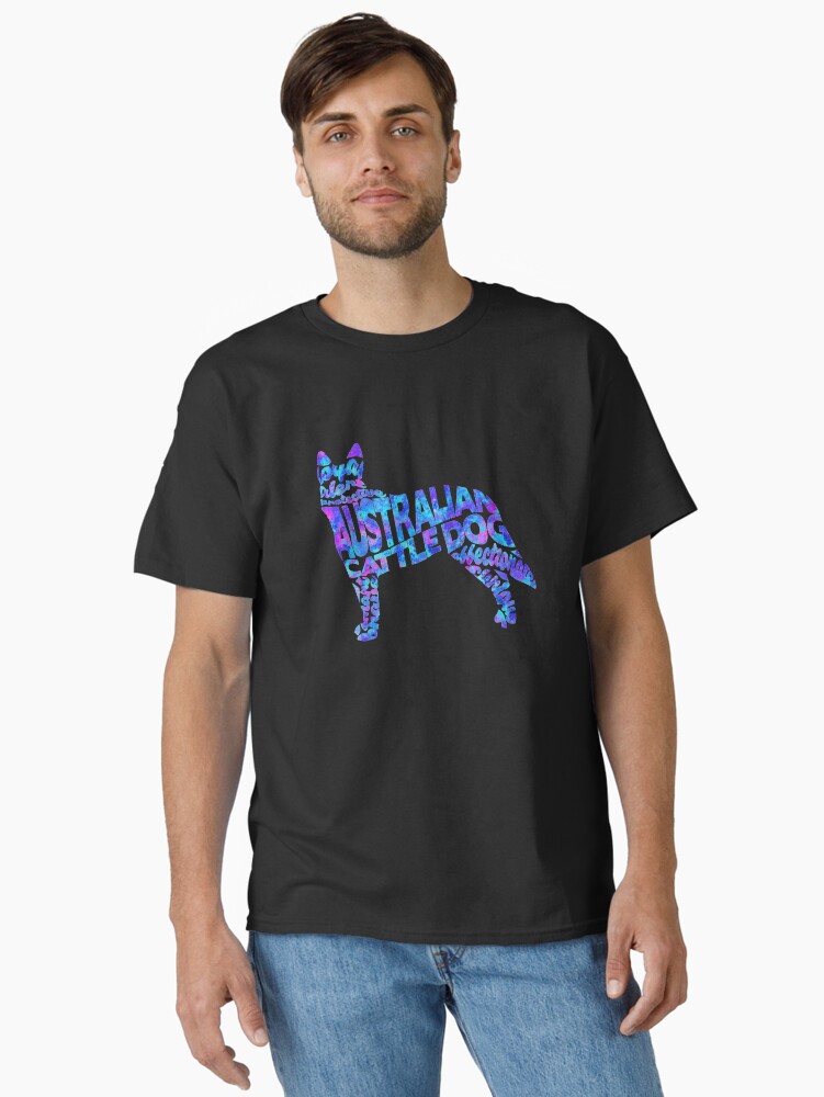 Thumbnail 2 of 7, Classic T-Shirt, Australian Cattle Dog Typographic Watercolor Painting designed and sold by geekmywall.