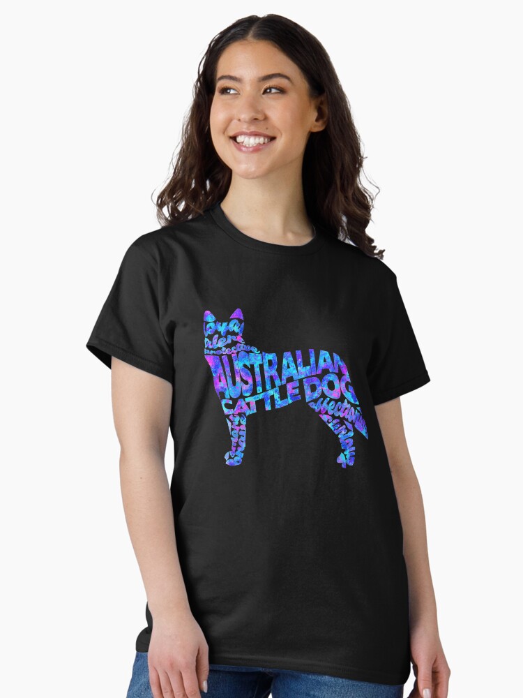 Thumbnail 1 of 7, Classic T-Shirt, Australian Cattle Dog Typographic Watercolor Painting designed and sold by geekmywall.