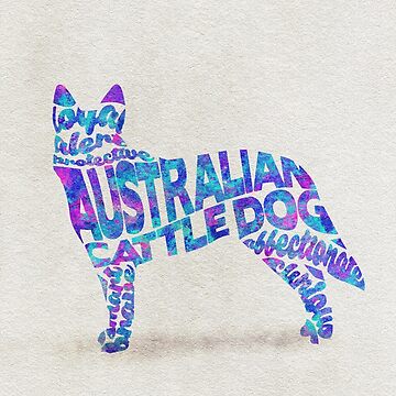 Artwork thumbnail, Australian Cattle Dog Typographic Watercolor Painting by A Deniz Akerman