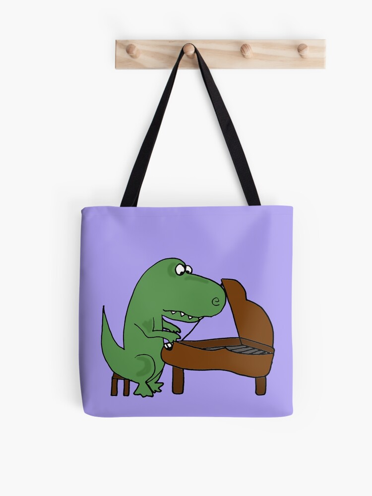 Fun Green T-Rex Dinosaur Playing Piano Tote Bag for Sale by naturesfancy
