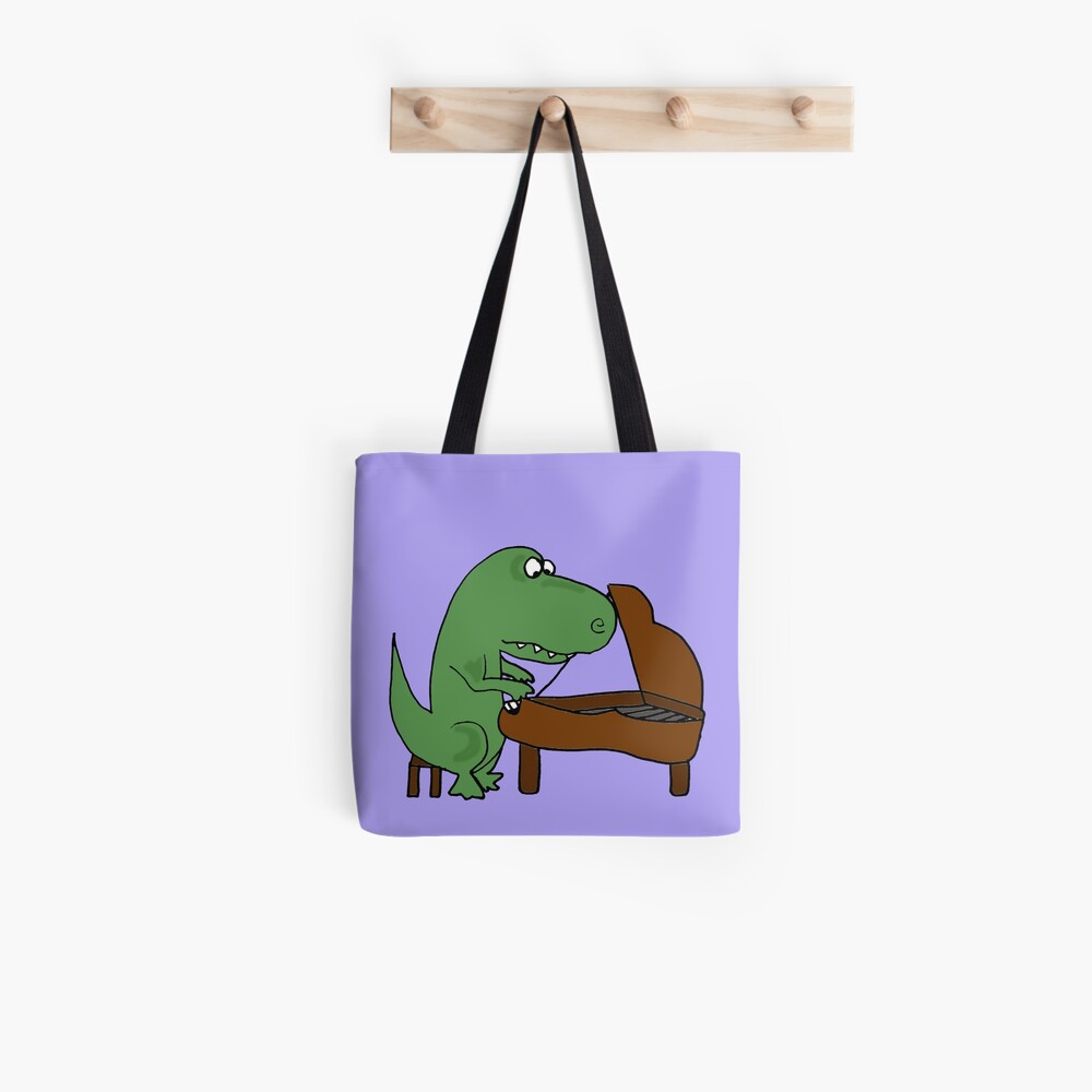 Fun Green T-Rex Dinosaur Playing Piano Tote Bag for Sale by naturesfancy