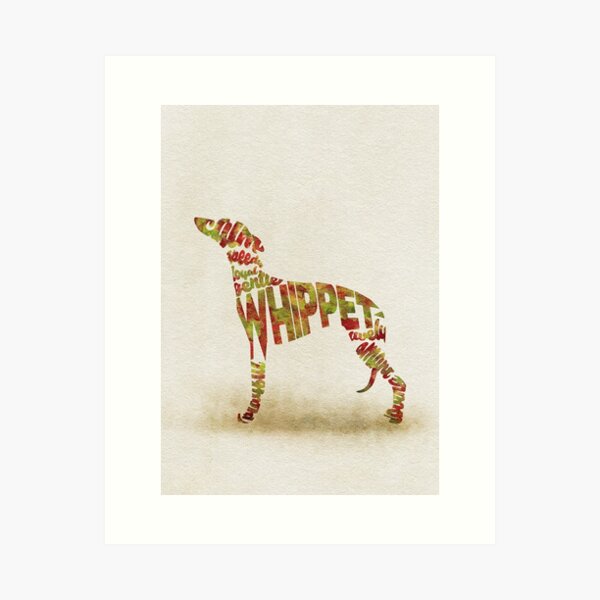 Item preview, Whippet Dog Typographic Watercolor Painting designed and sold by A Deniz Akerman.