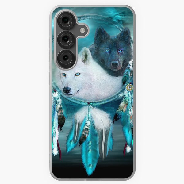 Item preview, Dream Catcher White Wolf Black Wolf designed and sold by Carol  Cavalaris.