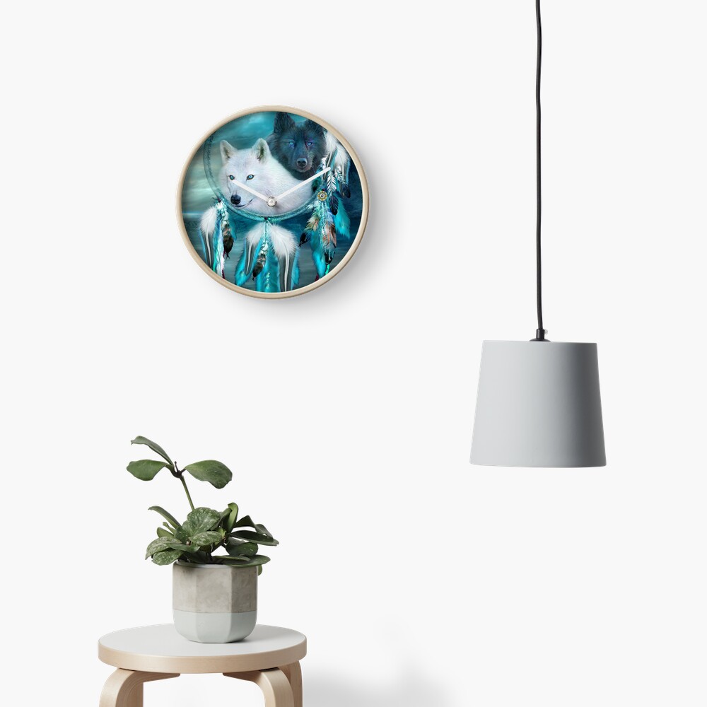 Dream Catcher White Wolf Black Wolf Clock