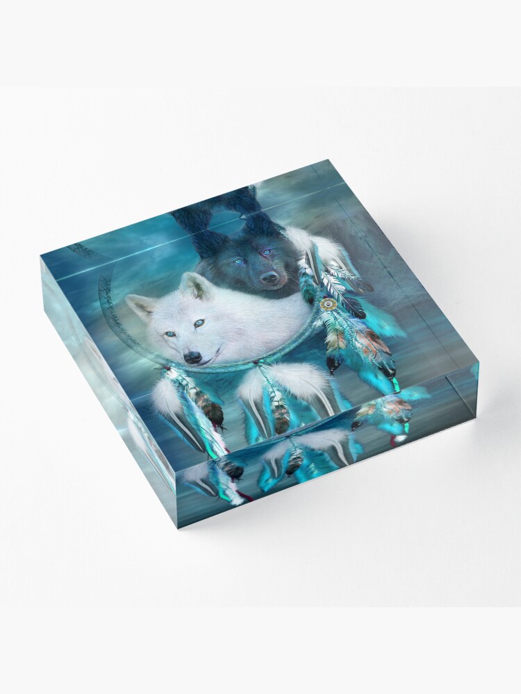 Alternate view of Dream Catcher White Wolf Black Wolf Acrylic Block